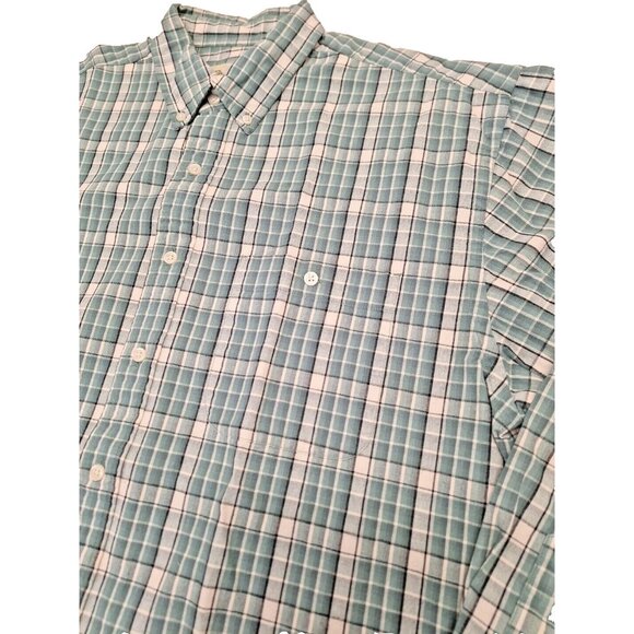 MEN'S EDDIE BAUER CASUAL BUTTON DOWN SHIRT GREEN PLAID SIZE L REGULAR - Picture 2 of 6